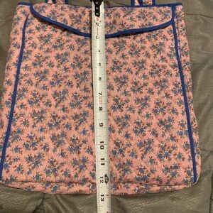 Vintage sewing floral pink, blue and purple quilted bag.